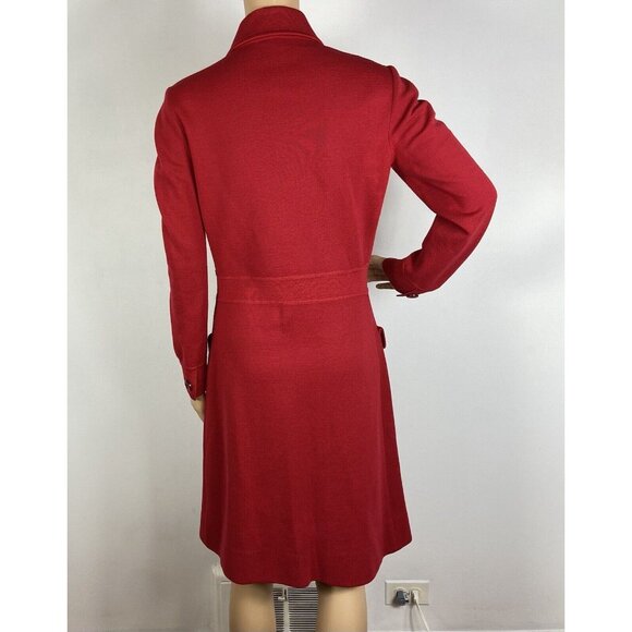 Vtg 60s 70s Knit Wool Dress Sz M Full Front Button Up Pockets Red - Picture 6 of 14